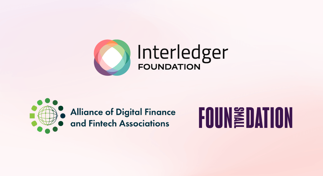 Interledger Foundation logo at the top, with the AllianceDFA and Small Foundation logos displayed side by side underneath.