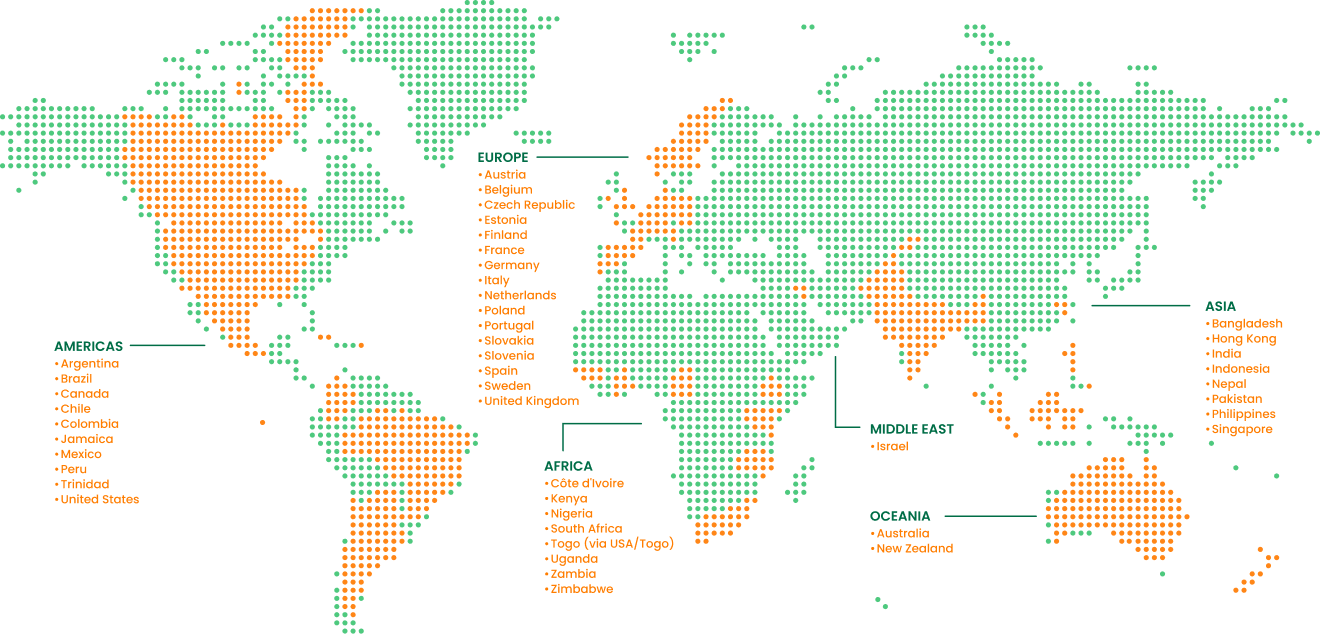 World map showing countries where Interledger Foundation grantees work